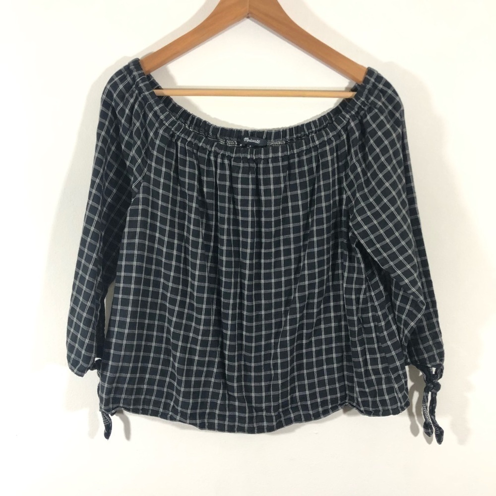 Madewell Black Window Pane Off The Shoulder Top M - Picture 2 of 6